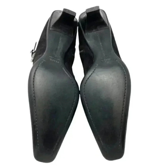 Prada Black Suede Pointed Toe French Kitten Heel Side Zip Ankle Boots Size 8 - Picture 8 of 15